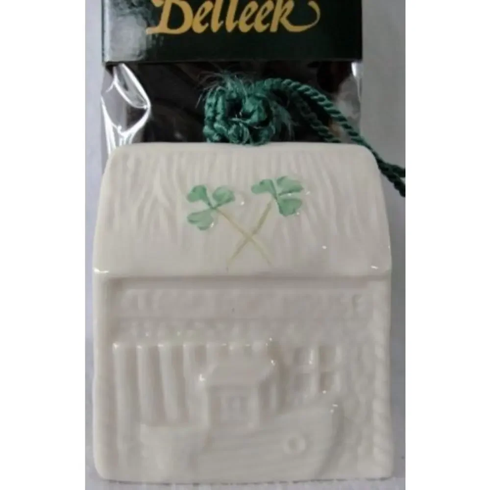 NWB Vintage Irish Belleek Porcelain Christmas ornament Clegga Boathouse in Box
